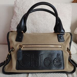Chloe Harley Canvas & Leather Beige Black Bag